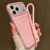 Candy Color Card Slot Bag Holder Phone Case For iPhone 17 16 15 14 13 12 11Pro Max Air Wrist Strap Shockproof Cover With Lanyard