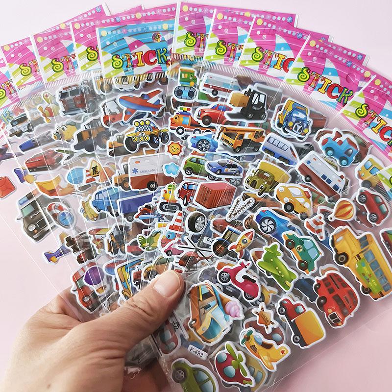 10 Sheets 3D Stickers for Kids Cartoon Vehicle Stickers kindergarten Reward Stickers for Studernt Toy Gift for Children Boy Girl
