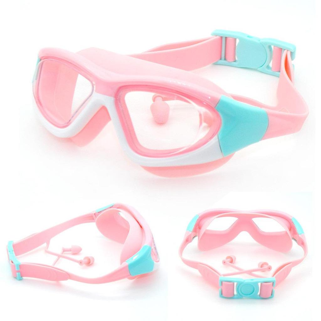 Kids' Large Frame HD Waterproof Anti-Fog Swim Goggles with Integrated Silicone Earplugs 5020