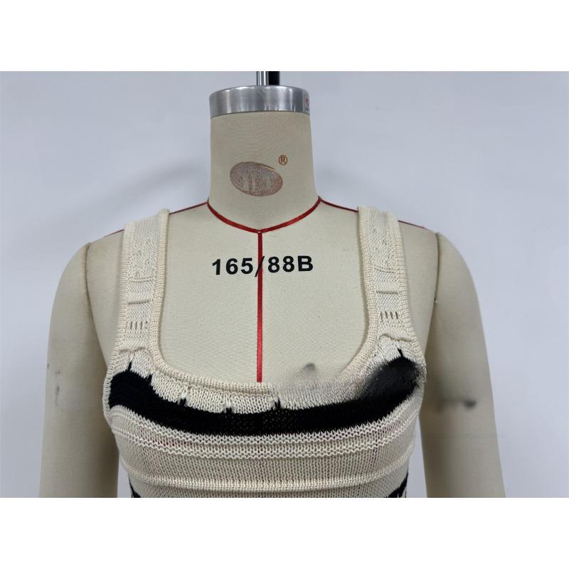 Women's Summer New Beach Solid Color Sexy Knitted Striped U Neck Halters Long Dress