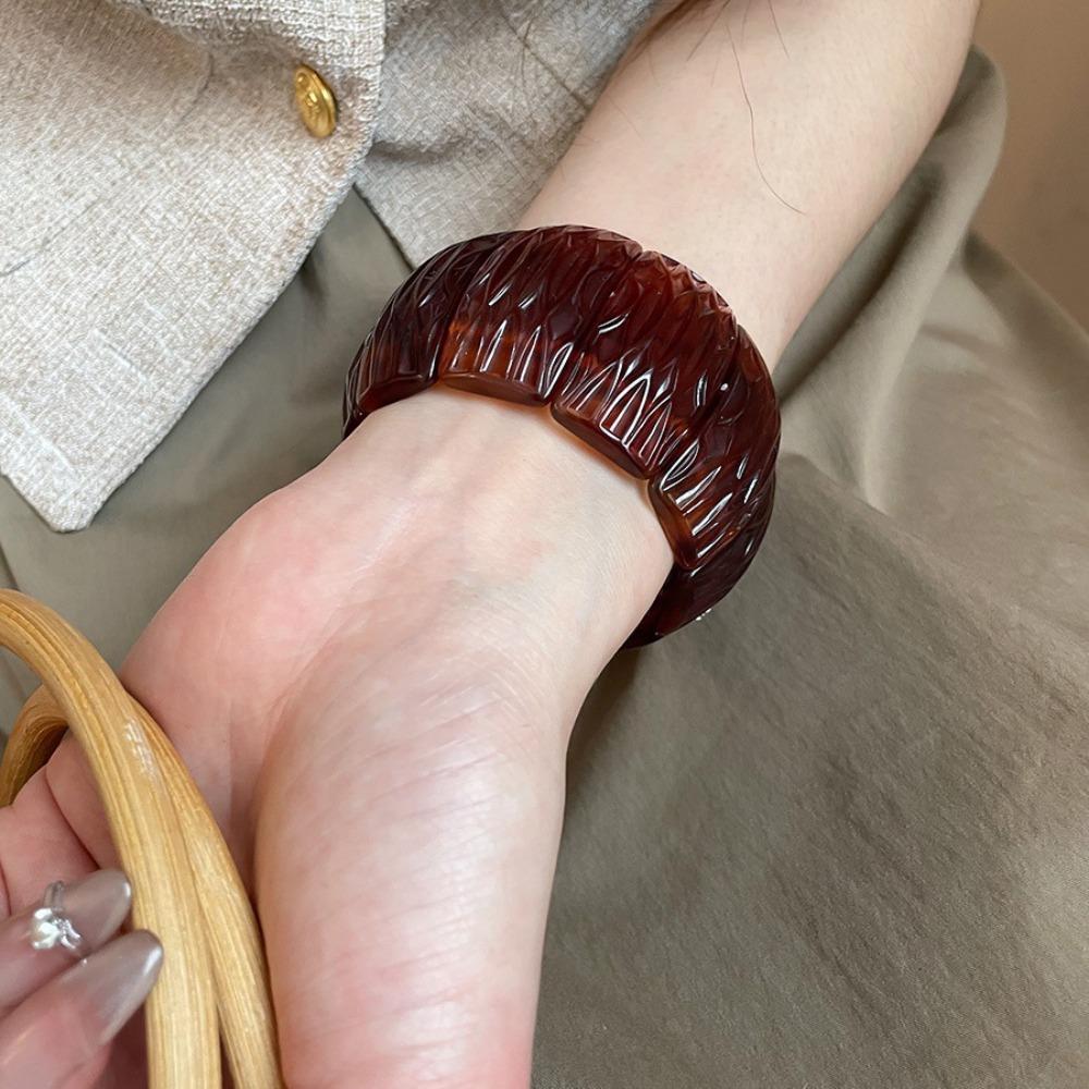 Wide Rectangle Irregular Wide Bracelet Smudging Retro Hand Ring Creative Acrylic Bangle  Lady Girls