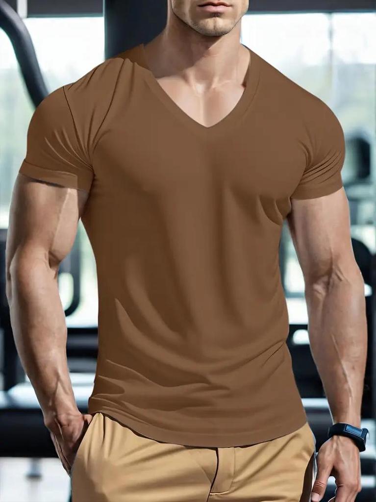 Men's Quick-Dry V-Neck Sports T-Shirt - Breathable, Sweat-Absorbing, Moisture-Wicking, High Stretch, Casual Fashion Short Sleeve.