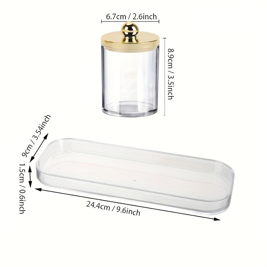 Klarer Q-Tip-Halter Badezimmer-Glas-Set mit Tablett Acryl-Aufbewahrungsorganizer Plastik-Apothekergläser Q-Tip-Spender Behälter mit Deckel