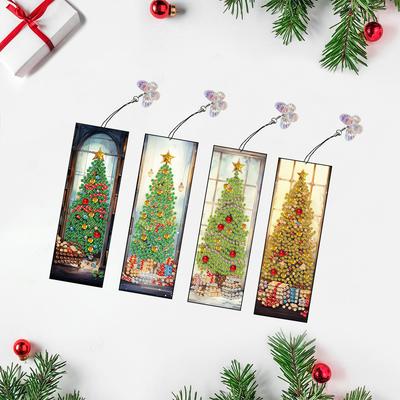 4Pcs Special Shaped Christmas Butterfly Flowers 5D DIY Diamond Art Book Mark Diamond Painting Bookmark Making Kit for Beginners