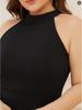European & American Split Fashion Solid Color Round Neck Long Dress