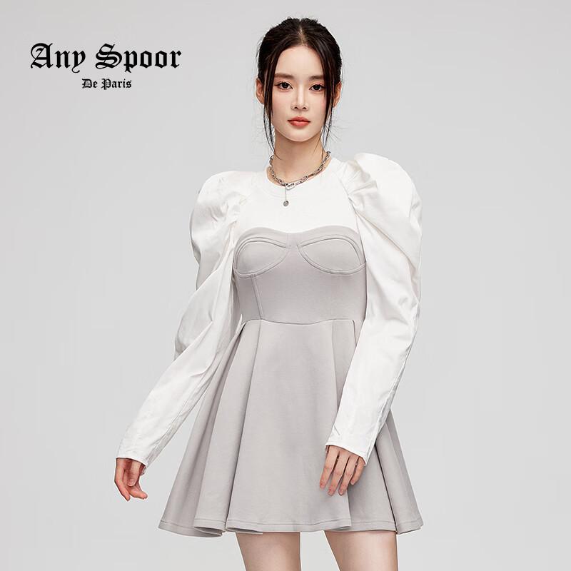 

ANY SPOOR Women s Long Sleeve Patchwork Short Dress S