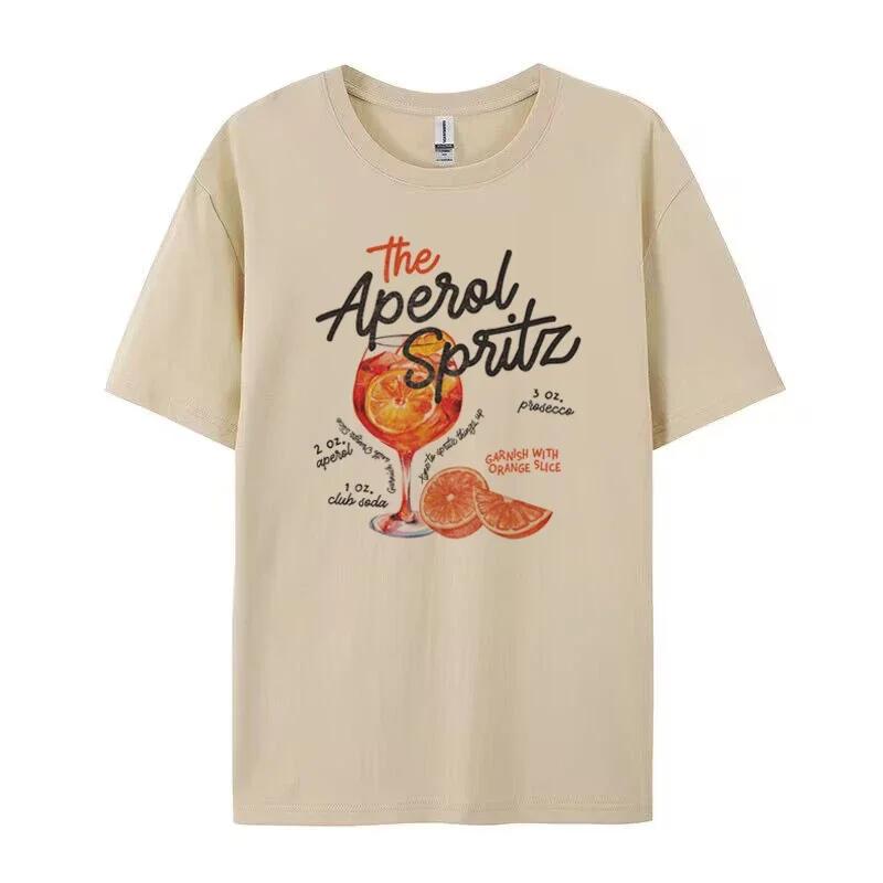 Aperol Spritz Retro Cocktail Graphic Tees Women Cute Alcohol Drink T Shirt Loose  Printed T-Shirts Unisex Vintage Top Gift