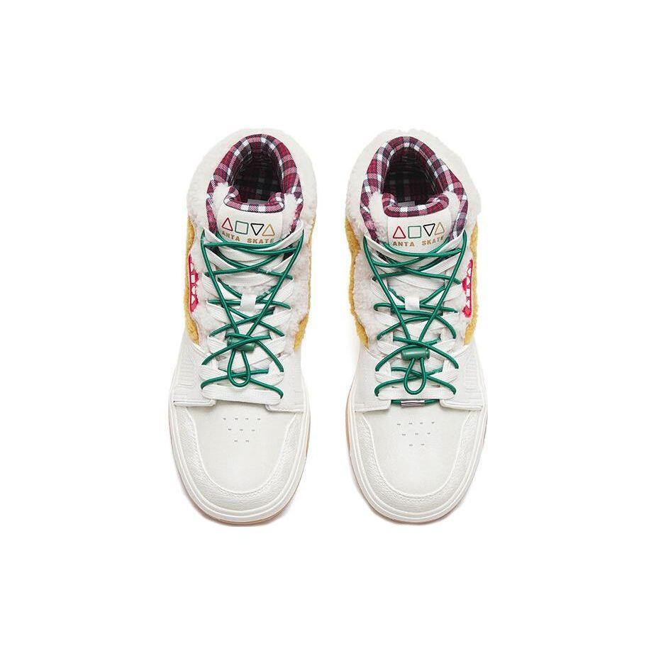 Anta Aoyu Trend Shock Absorbing Warm Non-Slip Wear-Resistant Mid-Top Sneakers Women Sneakers White Brown Green 122248027-1