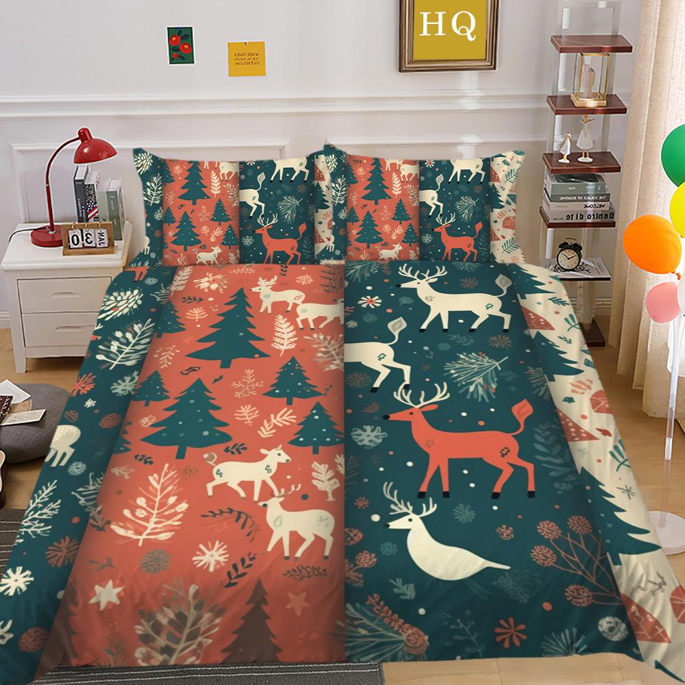 Weihnachtsdruck 3D-Druck Polyester Kissenbezug Bettbezug Zwei- oder Dreiteiliges Set