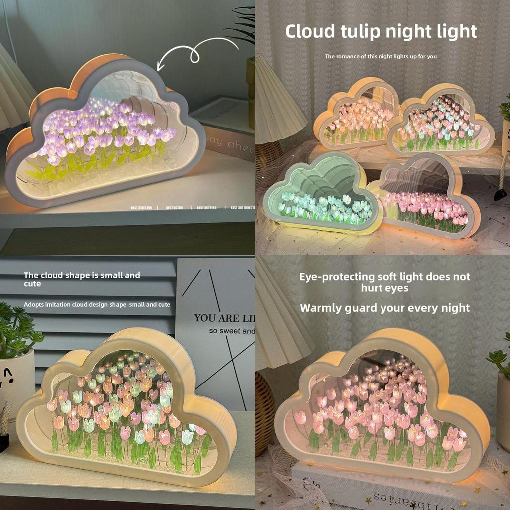 Cloud Tulip 3d Night Lamp With Diy Assembly And Usb Power For Bedroom Decor