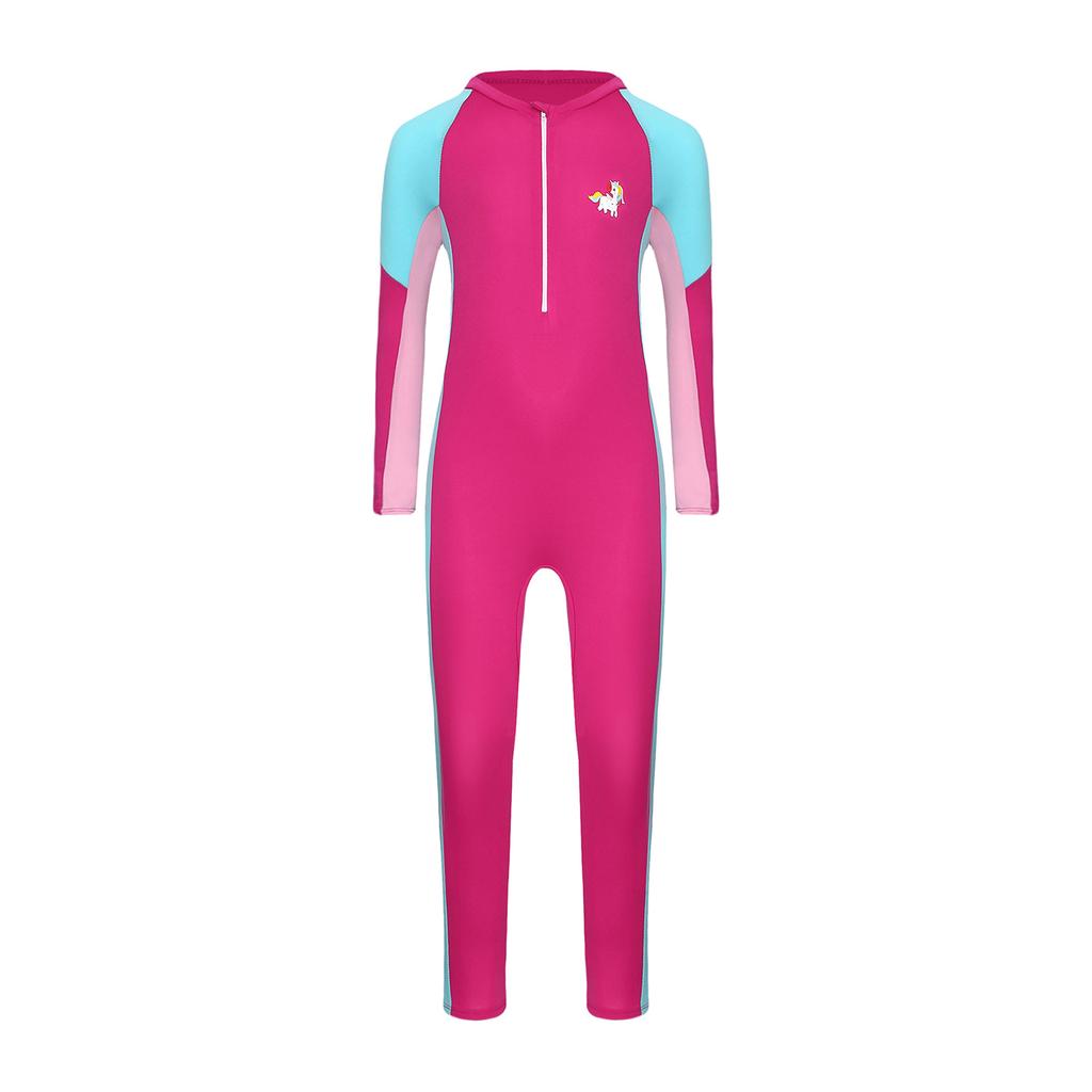 Kids Full Body UV Protection Swim Suit Long Sleeve Zipper Sport Bathing Suit for Girls Beach Surf and Swimming