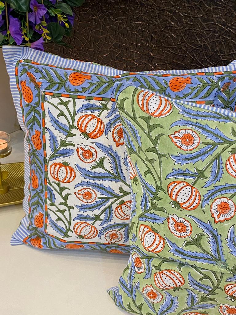 Pair of Handblock Printed Cushion Covers- 16*16 Inches
