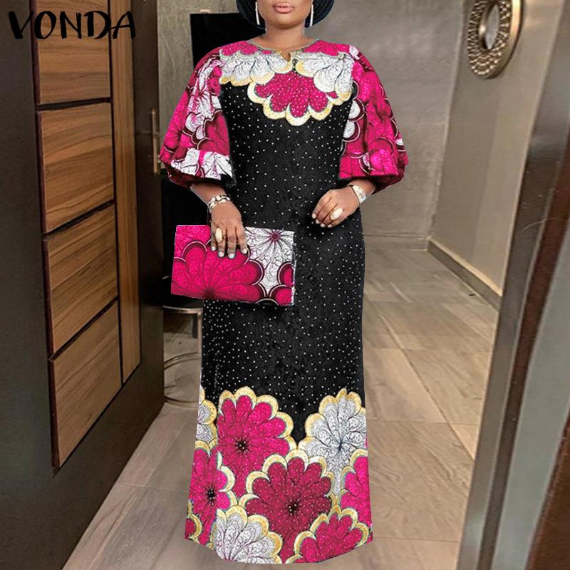 

VONDA Летнее женское винтажное длинное платье с рукавами «летучая мышь» и принтом