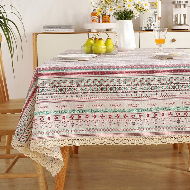 Cotton and Linen Tablecloth Fabric Net Red Girl Heart Plaid Desk Mat Rectangular Small Fresh Coffee Table Mat Table Cloth