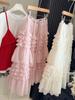 Korean Style Layered Lace Midi Skirt with Elastic Waist - Spring Fluffy Gauze Skirt for Women