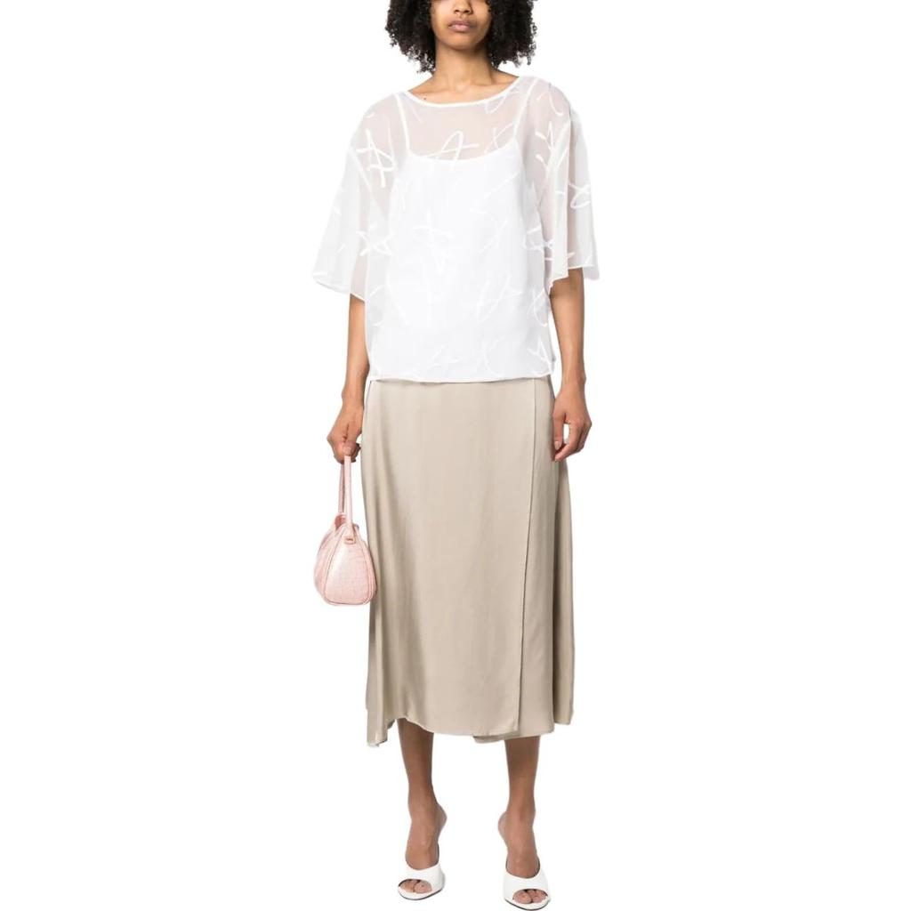Armani Exchange Solid Pattern Printed Sheer Short Sleeve T-Shirt Women tops White 3RYH26-YN2KZ-1000