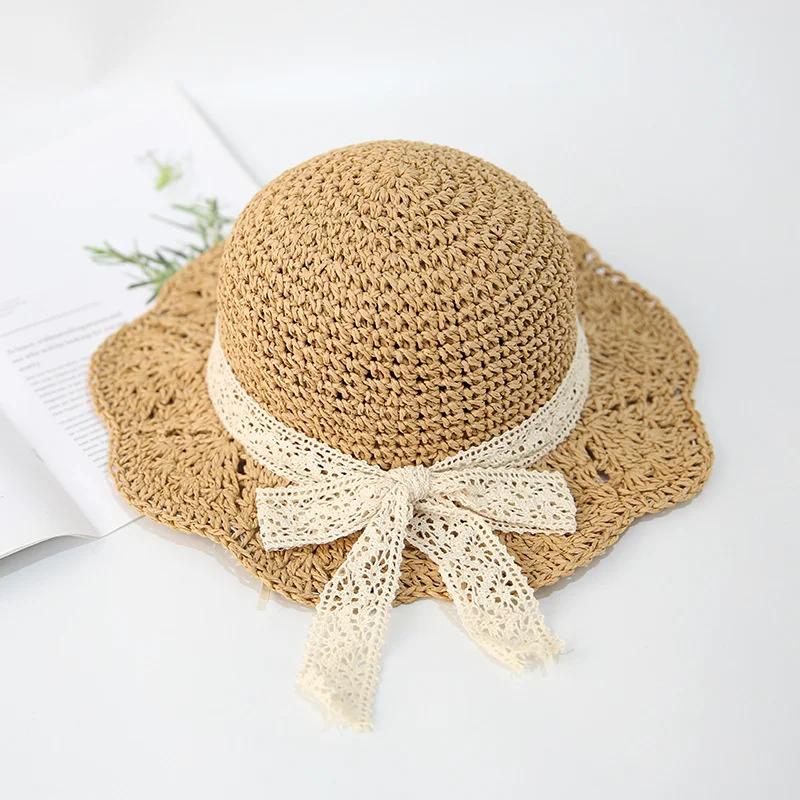Baby Hat Summer Straw Baby Girl Cap Fashion Lace Bow Beach Children Panama Hat Princess Baby Hats and Caps Kids Hats