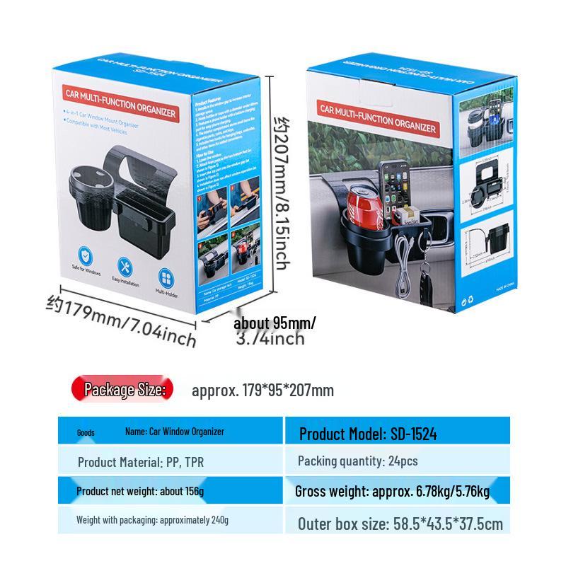 

Multifunctional Car Window Storage Box: Phone Holder, Cup Holder, Key Organizer.