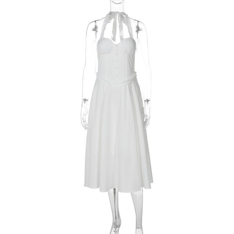 

Amazon Женская одежда 2025 Лето Новый продукт Мода Сексуальное Открытая спина Плиссированное Темперамент Платье с завязками на шее и шнуровкой White S