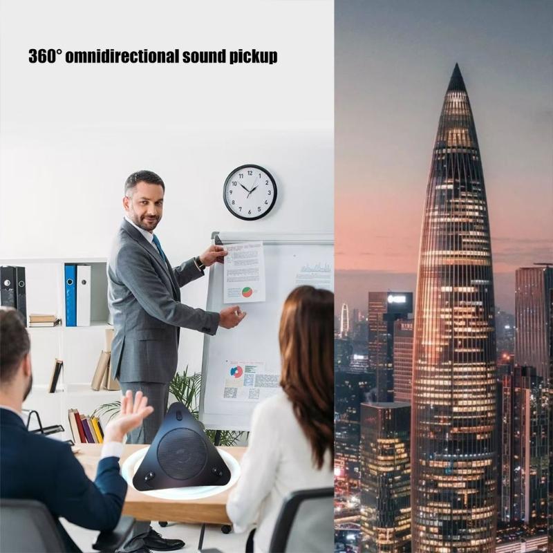 Plug and Play USB Desktop Conference Microphone Feature Omnidirectional Speaker and Sound for Remote Meetings