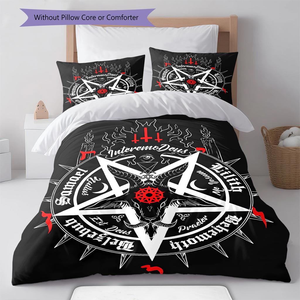 Satan Symbol Pattern Bedding,Quilt Set Quilt Cover Pillowcase Home Birthday Gift (1 * Duvet Cover + 2 * Pillowcase, Without Core)