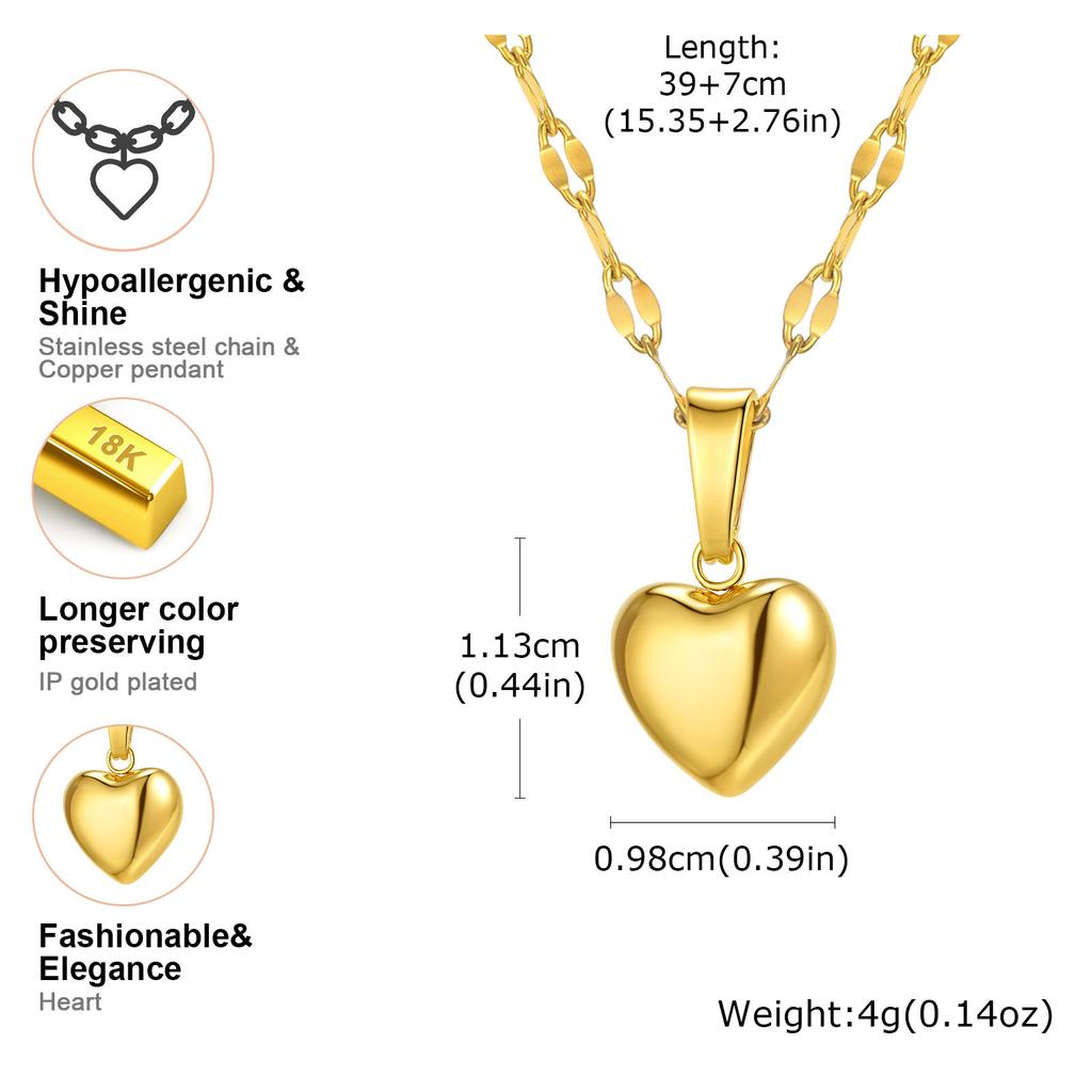 Vnox Sweet Romantic Heart Pendant Necklace Stainless Steel Lip Chain Adjustable Women Choker Female Jewelry Mother's Day Gift