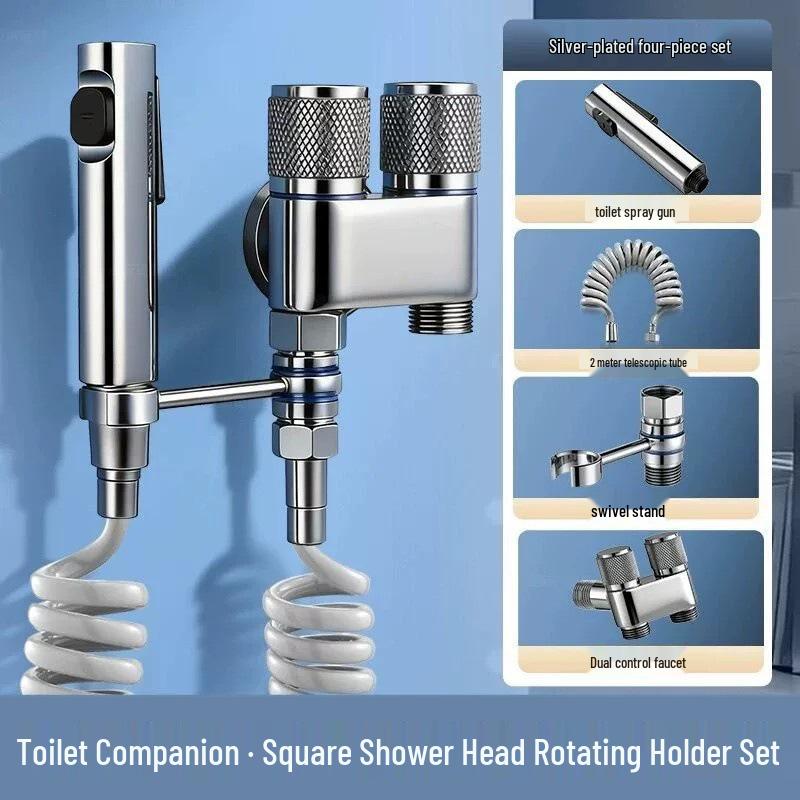 Toilet Spray Gun Set: Dual-Outlet Valve, Booster Water Gun, Feminine Wash