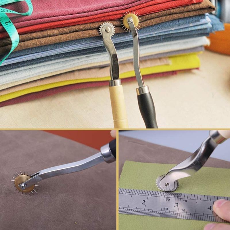 Stitch Marking Spacer with Wooden Handle Needle Point Tracing Wheel 2/3pcs Sewing Tools for Leather Craft Cloth Sewing