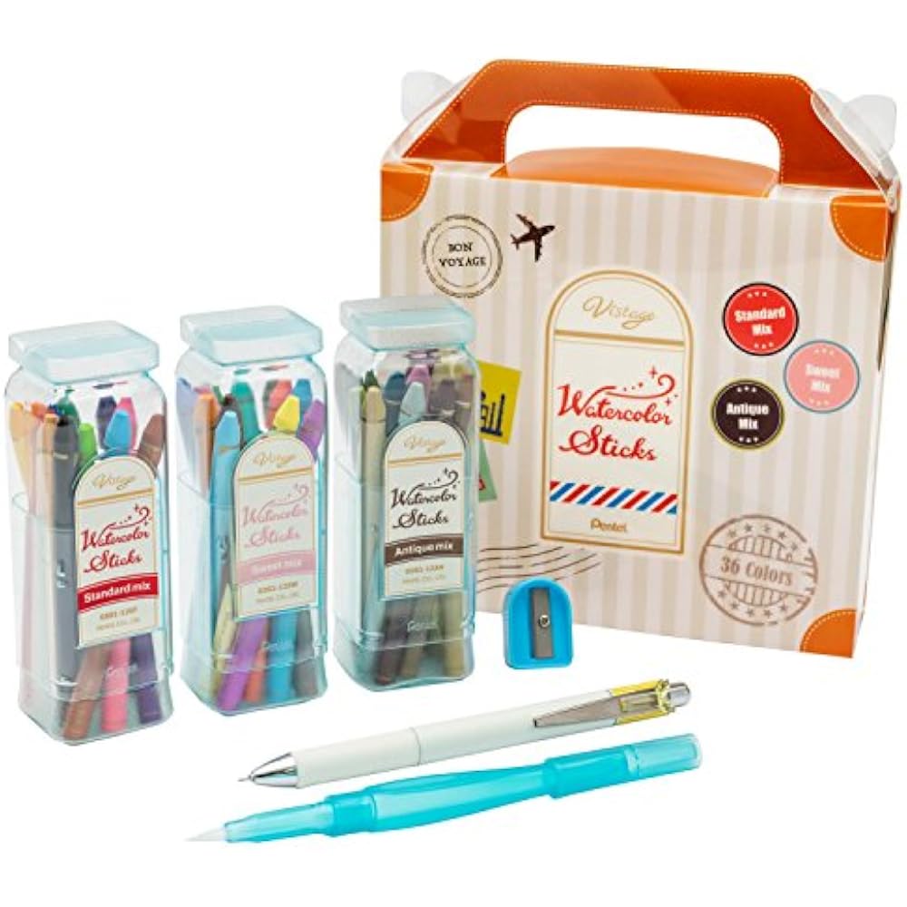 Pentel GSS1-36AMZ Акварельный мелок для цветных карандашей, полный набор 36 цветов