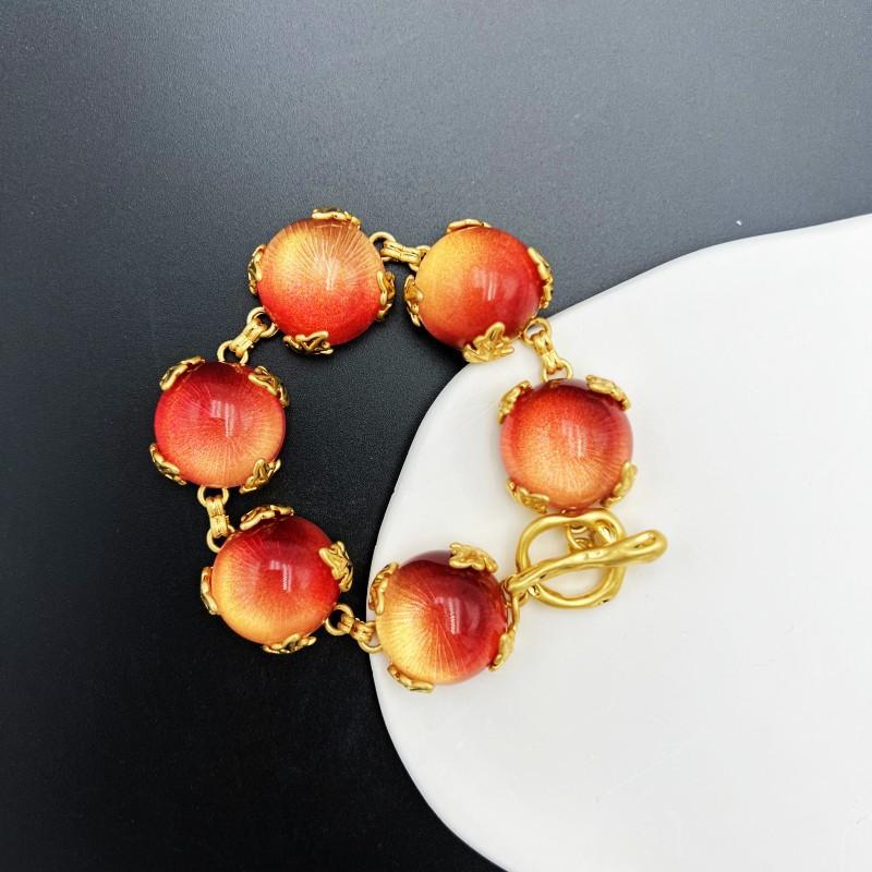 

Vintage Inlaid Glazed Bracelet Brass Electroplated Real Gold Color Retention Heavy Industry Quality Bracelet Geometric Modeling Bracelet