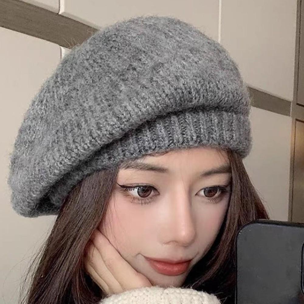 Solid Color Knitted Beret Hat Mohair Knitted Octagonal Cap Newsboy Cap Wool Painter Hat  Streetwear