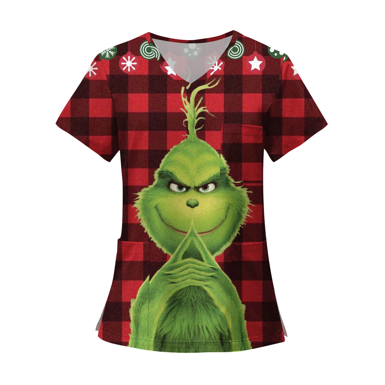 

Женские модные топы с короткими рукавами и V-образным вырезом с принтом, рабочие футболки с карманами M