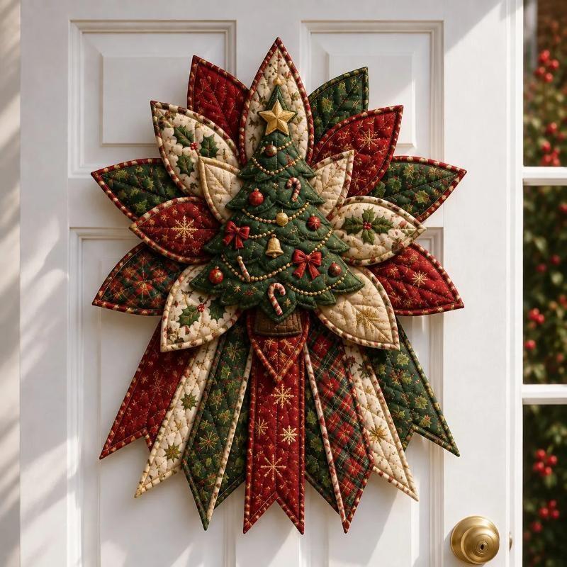 1 Set Christmas Door Hanging Wreath Quilted Fabric Gingerbread Poinsettia Tree Diy Sewing Kit Holiday Craft Home Decor Gift