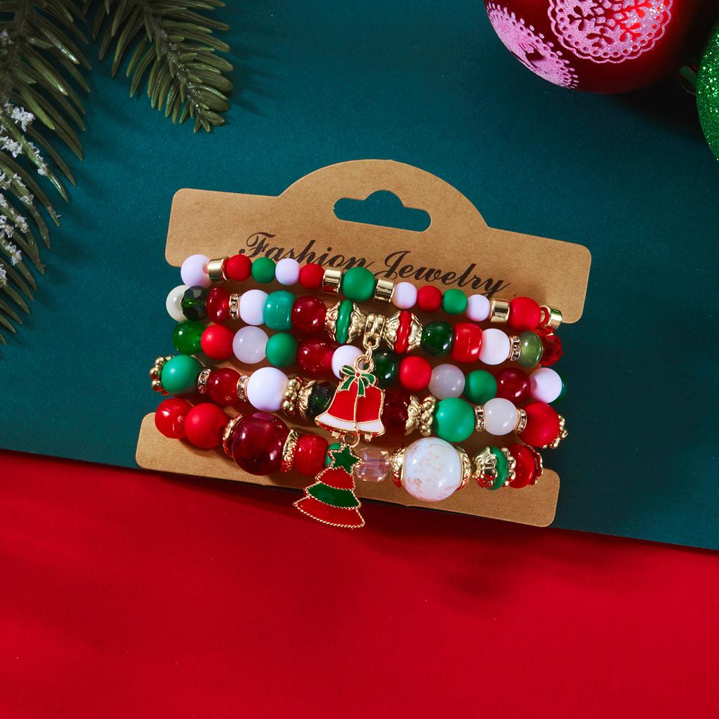 4Pcs/Set Christmas Colorful Crystal Beaded Bracelets Santa Claus Xmas Tree Bell Snowflake Pendant Bangle New Year Gift