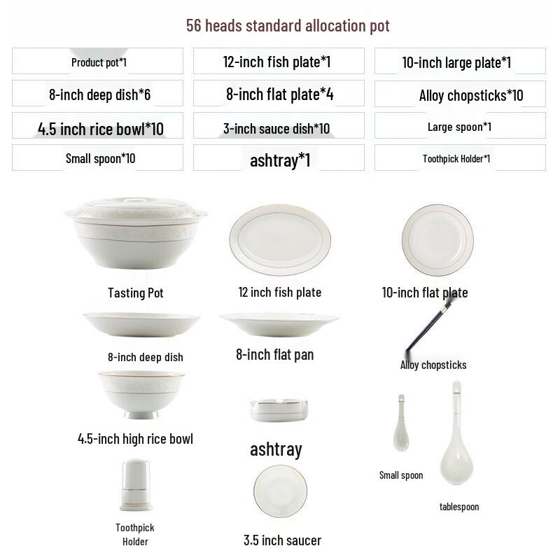 Qianhua Zhike 56-Piece European Ceramic Dinnerware Set