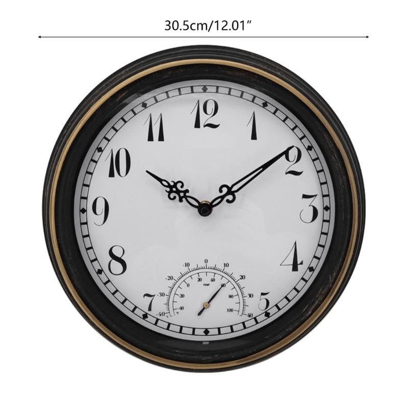 12inch Retro Wall Clock Thermometer Decorative Clock Ornament Supplies for Home Bedroom Dormitory Decoration