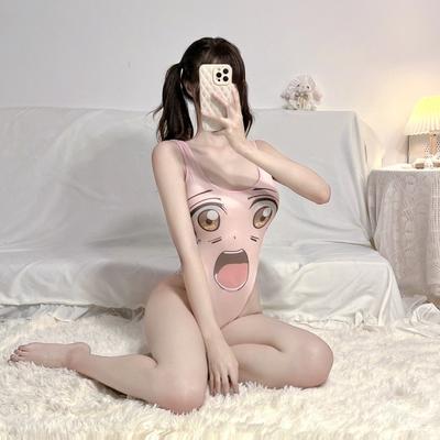 Seksowne wróżkowe różowe onesie anime loli cosplay strój kąpielowy uroczy nadruk uwodzenie wysoki krój