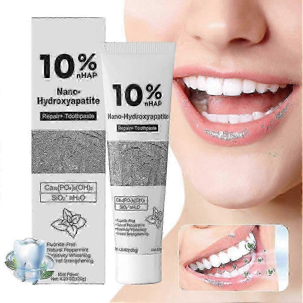 10%nHAP Nano Hydroxyapatite Toothpaste Fluoride-Free Enamel Repair Whitening Toothpaste, Cool Mint Fresh Breath