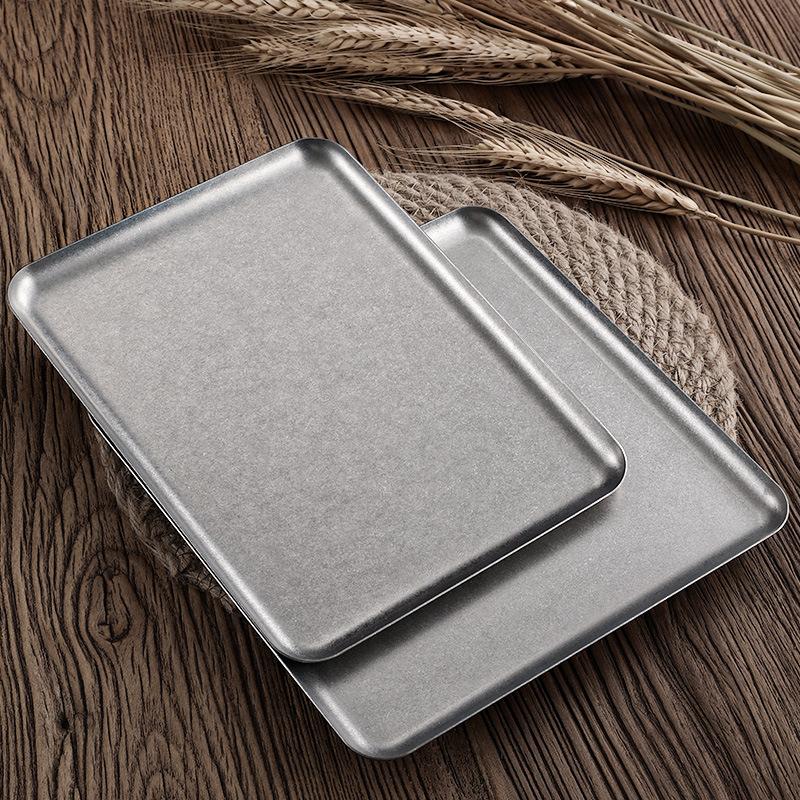 Steak Tray 304 Stainless Steel Antique Square Tray Creative Restaurant Display Dinner Plates Retro Style Dessert Barbecue Plate