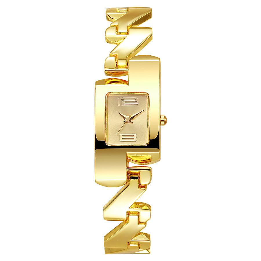 Ladies 1Pcs/Set Fashion Medieval Classic Gold Alloy Yellow Square Watch Diamond Hollow Bracelet Watch