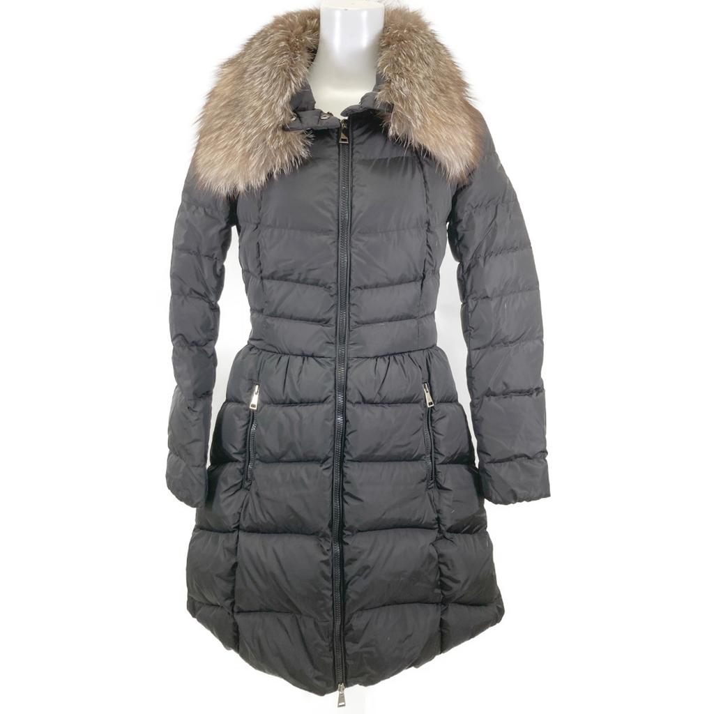 MONCLER [Good condition/domestic regular] HIRONDELLE down jacket with fur collar coat O blackUsed