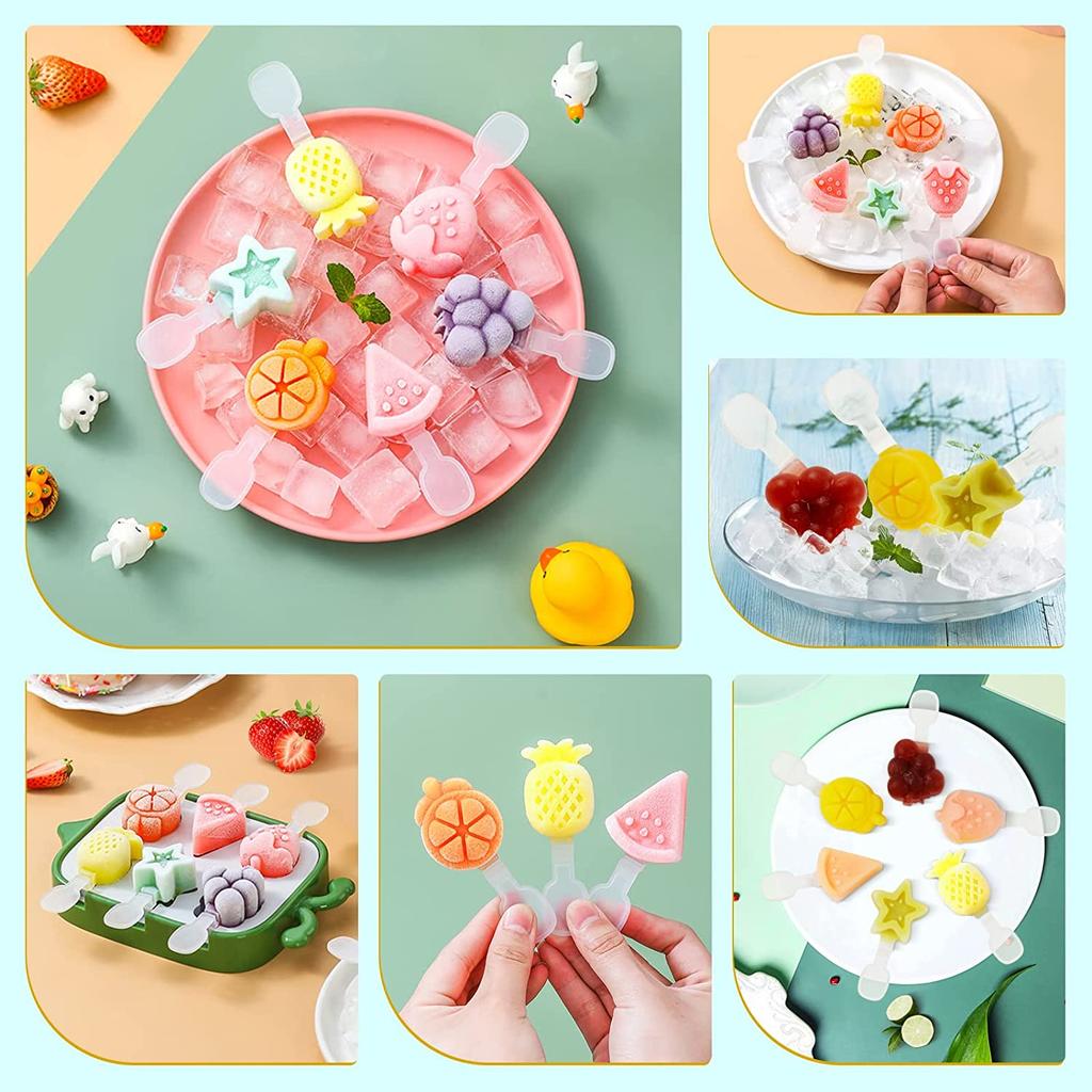 Kids Ice Cream Molds 6-Cavity Silicone Popsicle Mold with Lid, Food-Grade Silicone, Green, Reusable DIY Ice Pop Maker Accessories