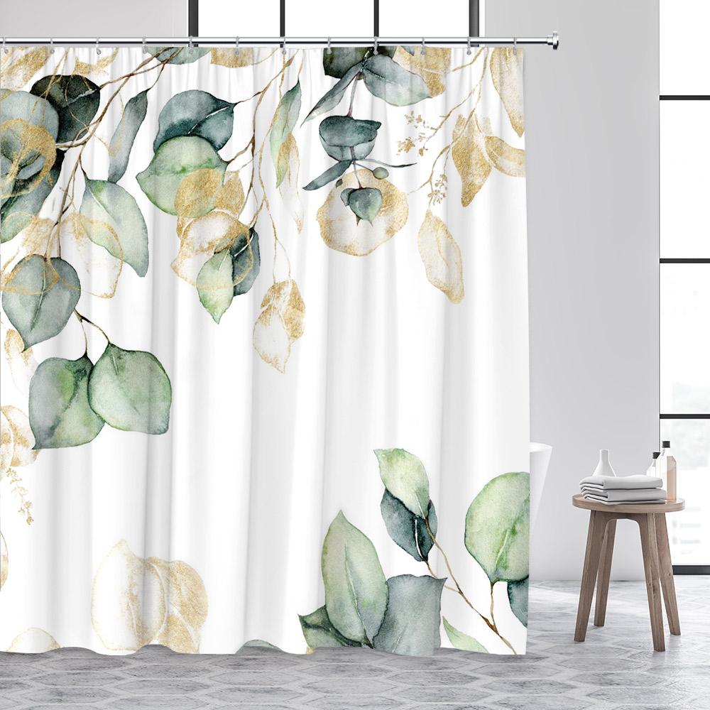 Tropical Plant Leaves Shower Curtain Hummingbird Palm Leaf Monstera Butterfly Watercolour Art Fabric Home Decor Bathroom Curtain