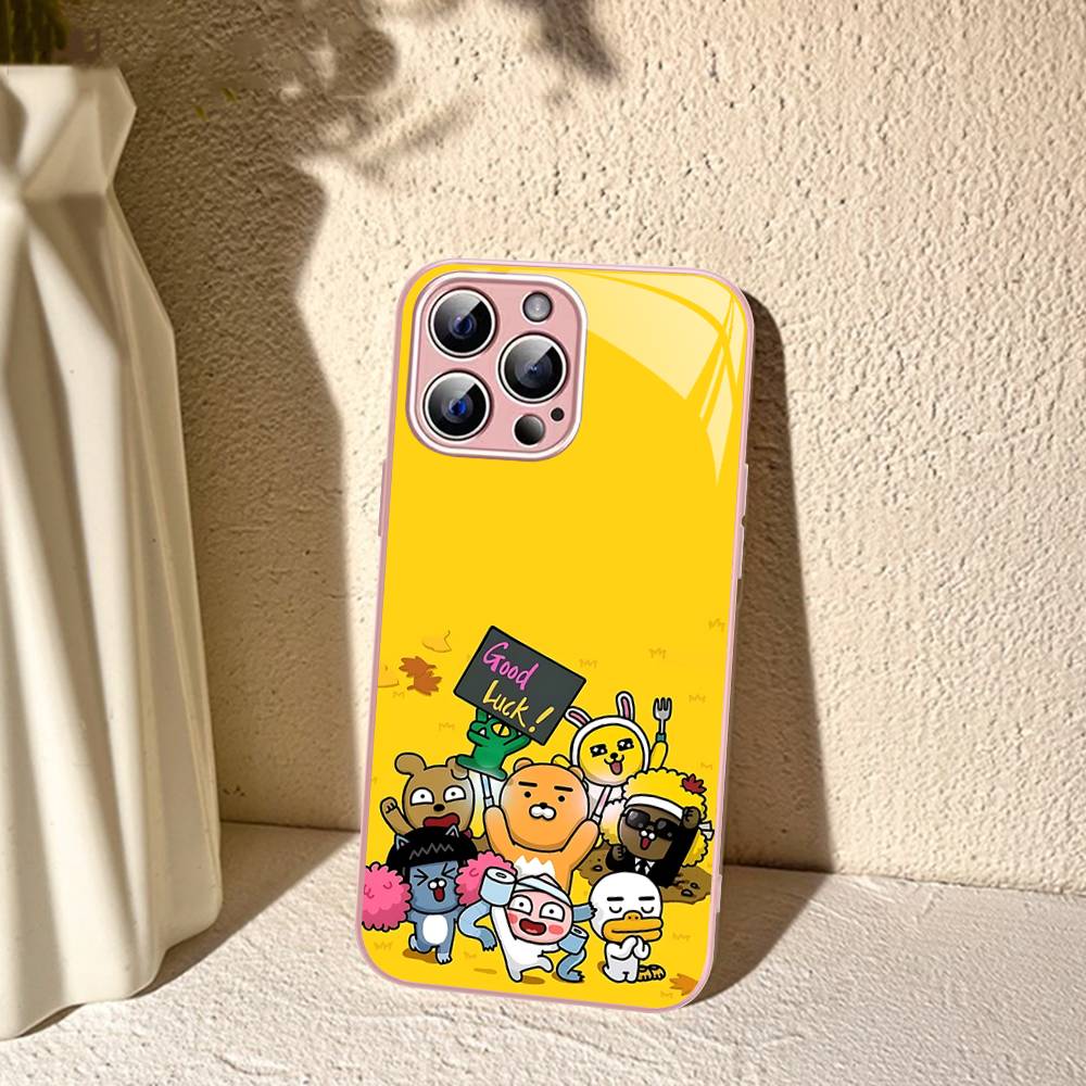 Cartoon K-KAKAO CUTE F-FRIENDS Tempered Glass For Iphone 14 13 12 11 Pro Mini XS MAX 14Plus X XS XR Fundas