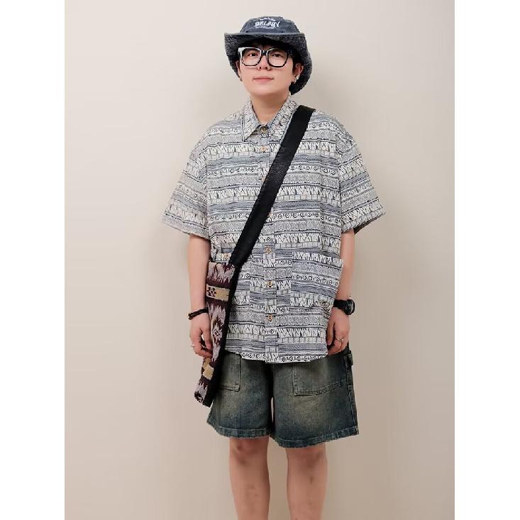 Checkered Retro Shirt Men'S Summer Outfit Hong Kong Style Student Loose And Niche Design Fun New Men'S Top For Outdoor Wear
