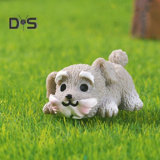 4 Pcs Miniature Puppy Figurines Mini Schnauzer Ornament Car Dashboard Decor Resin Dog Statue for Fairy Garden Bonsai Office Desk