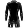 Mens Long Sleeve Wet Look Jumpsuit Zipper Crotch Patent Leather Bodysuit Club Dance Performance Costume