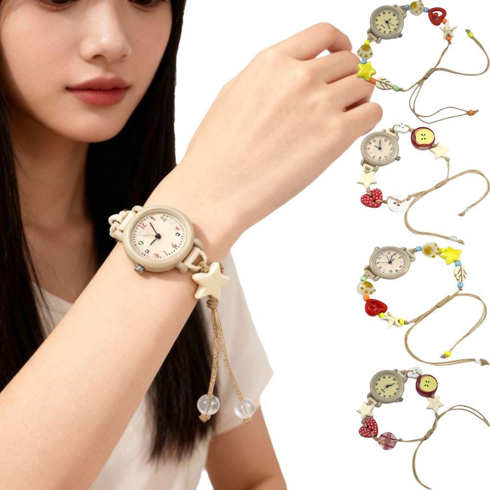 Beaded Star Heart Chain Watch Adjustable Quartz Watch Fashion Bracelet Watch  Women Girls