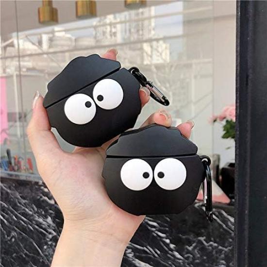 Case Compatible with AirPods 1/2, Super Cute Creative Funny Big Eyes Black Dust Elf Shape Case, Stylish Dust Ball Silicone Earphone Protection Skin
