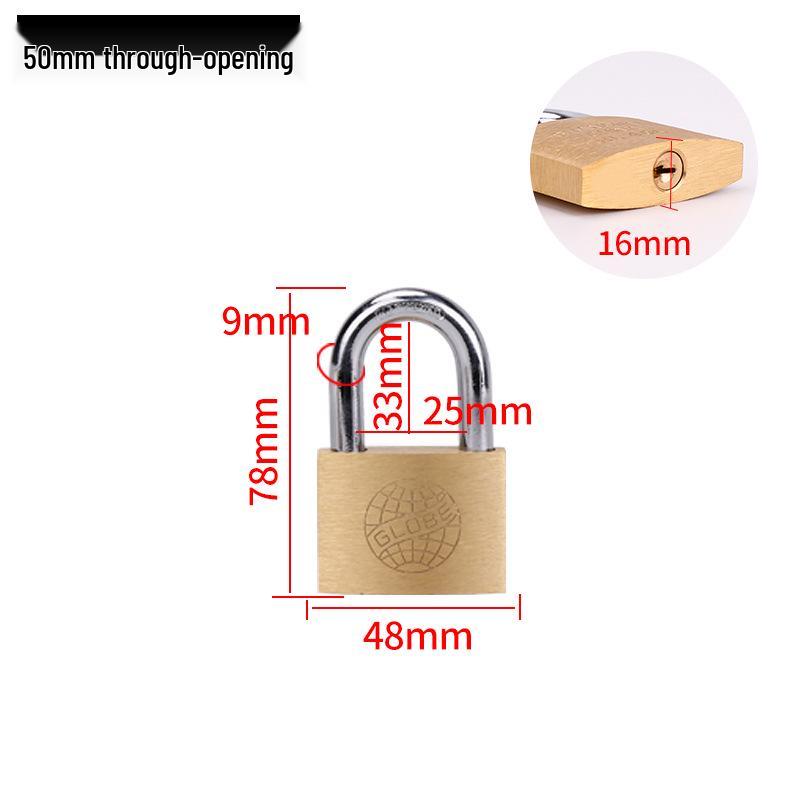 Small Brass Anti-Theft Padlock for Household Doors, Cabinets, and Dormitories with Thickened Lock Head and Key